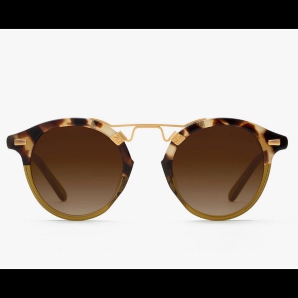 KREWE Brown and Gold Round Sunglasses with Double Bridge